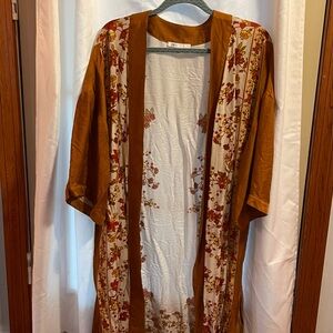 Orange Floral Open Kimono
